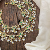 Vriksham Designer Lotus Style Jadau Anklet-Green White-Pearl-J3580